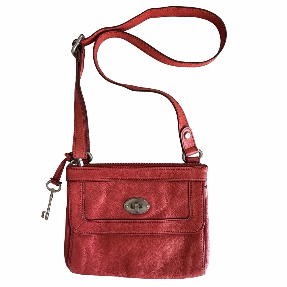 Fossil Vintage Marlow Top Zip Leather Crossbody Messenger Shoulder Handbag Red